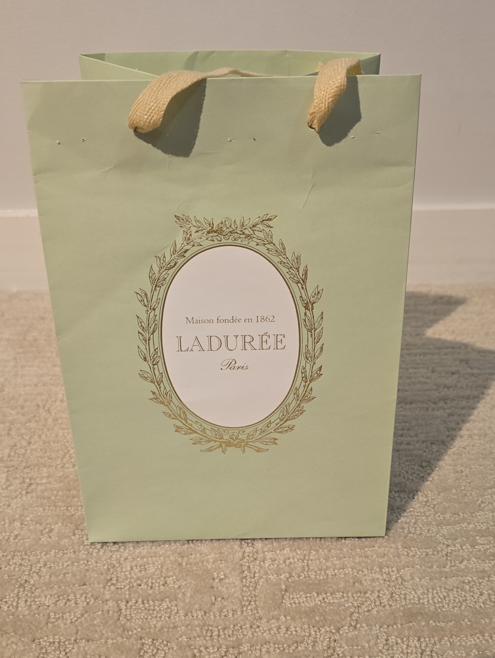 LadurΓ©e Pastel Green Tote Bag with Cream Handles